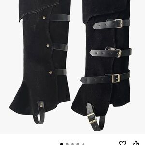 Black Men's Leather Suede Gaiters with Buckle Straps